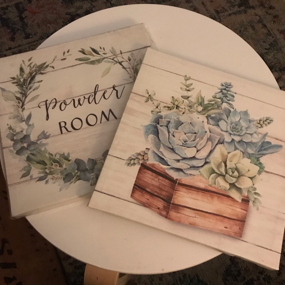 SET OF 2! Powder Room Succulent Wall Canvases